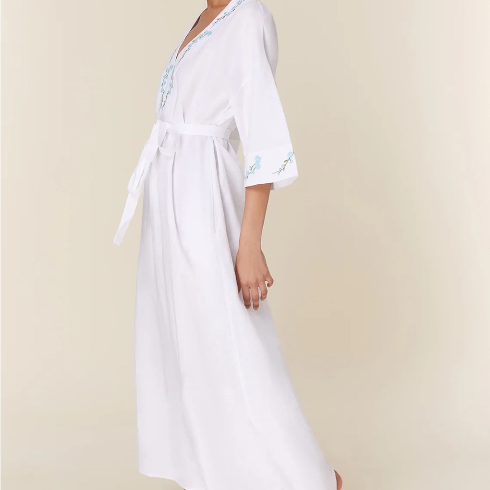 NWT Fanm Mon x Andie Linen Kepez Kaftan Dress White Breezy Resort Wear